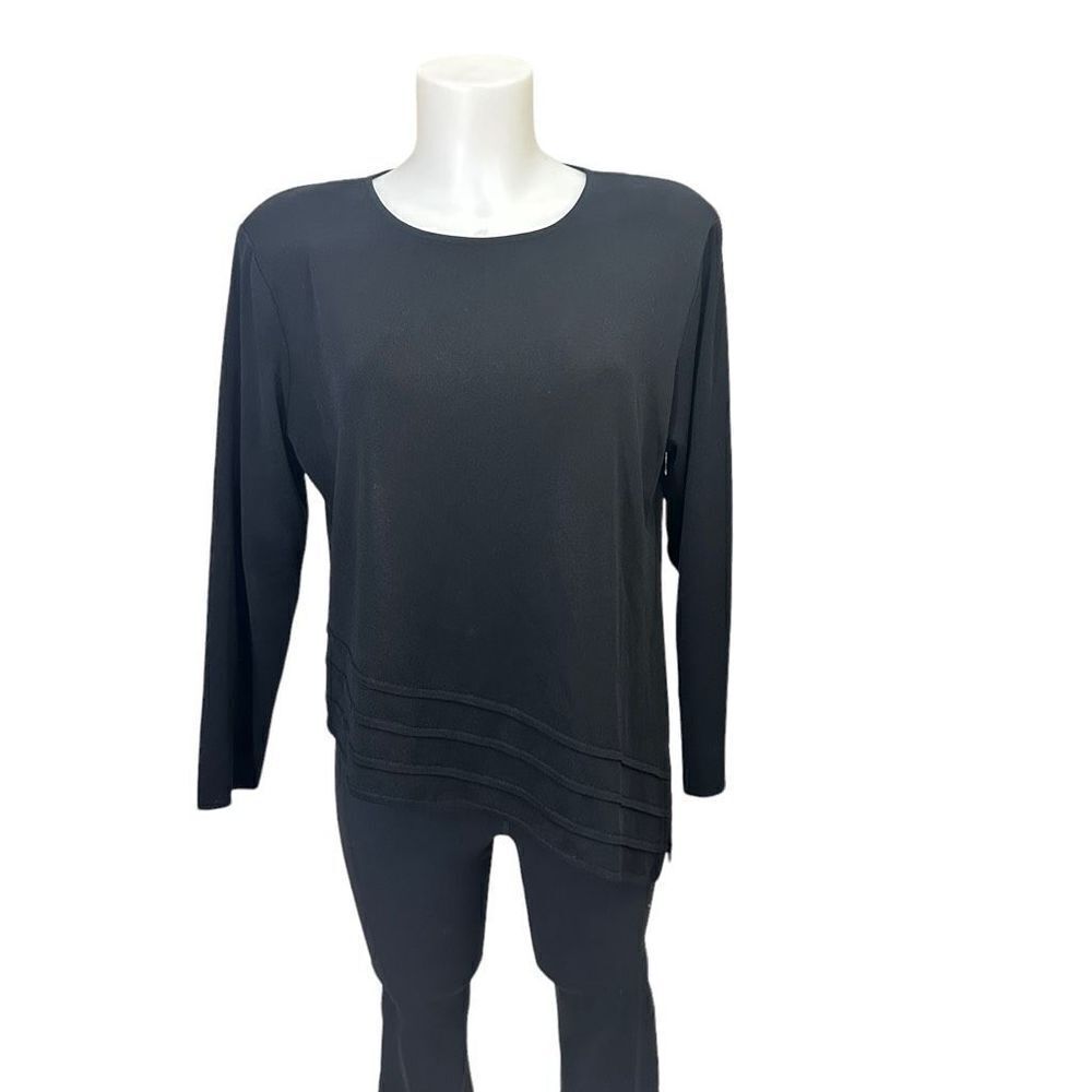 MISOOK Women’s Black Asymmetric Hem  Pullover Knit Sweater Petite Large‎